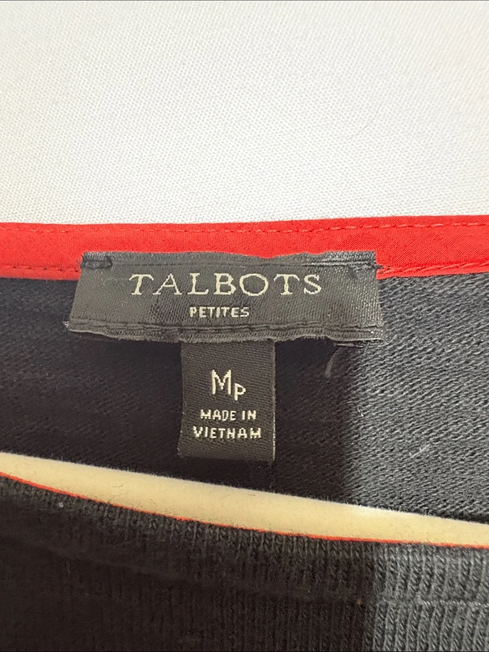 Talbots Black and White Striped Midi Dress with Red Neck Trim